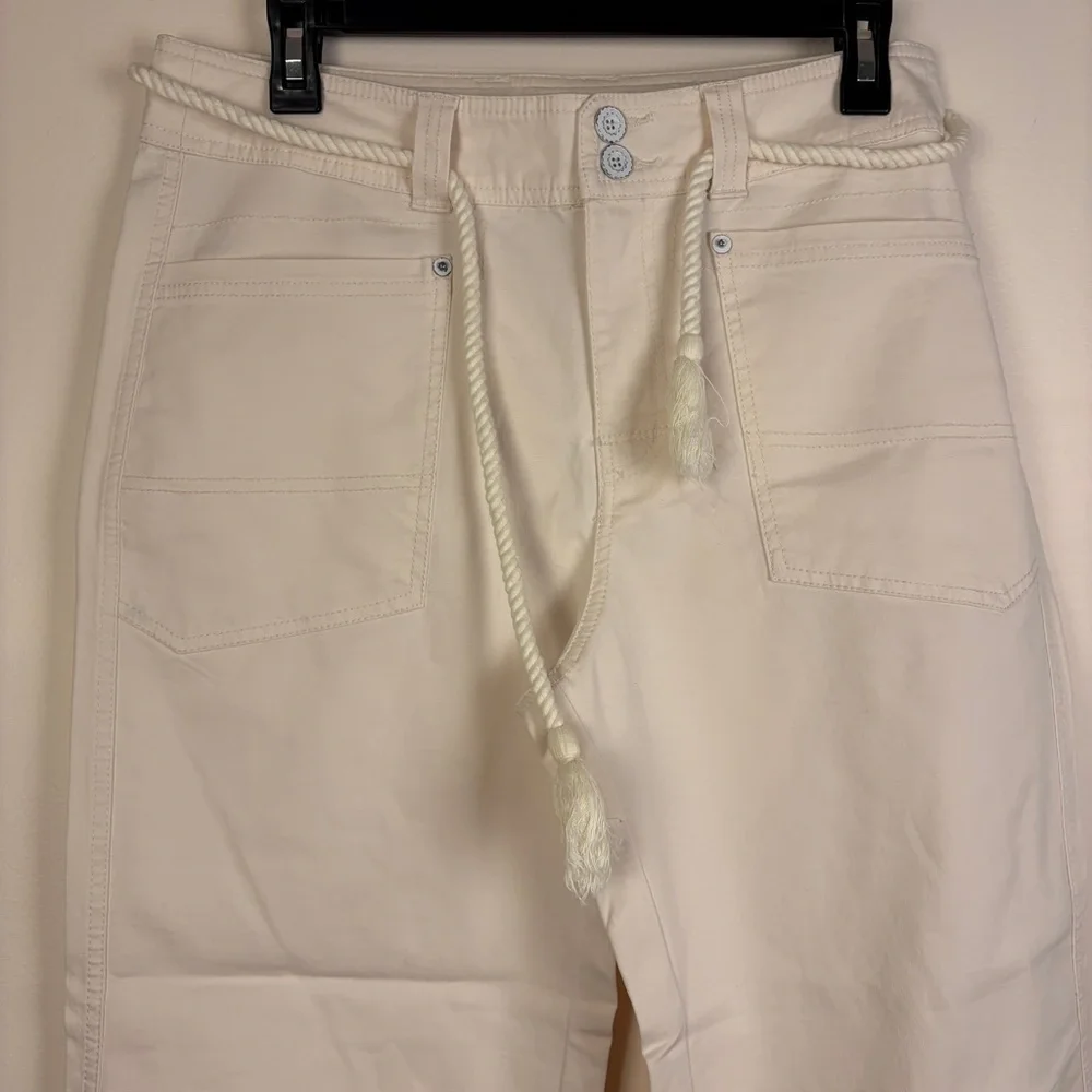 Sundance Cream Wide Leg Pants Rope Waist Tie Loose Fit Boho Casual